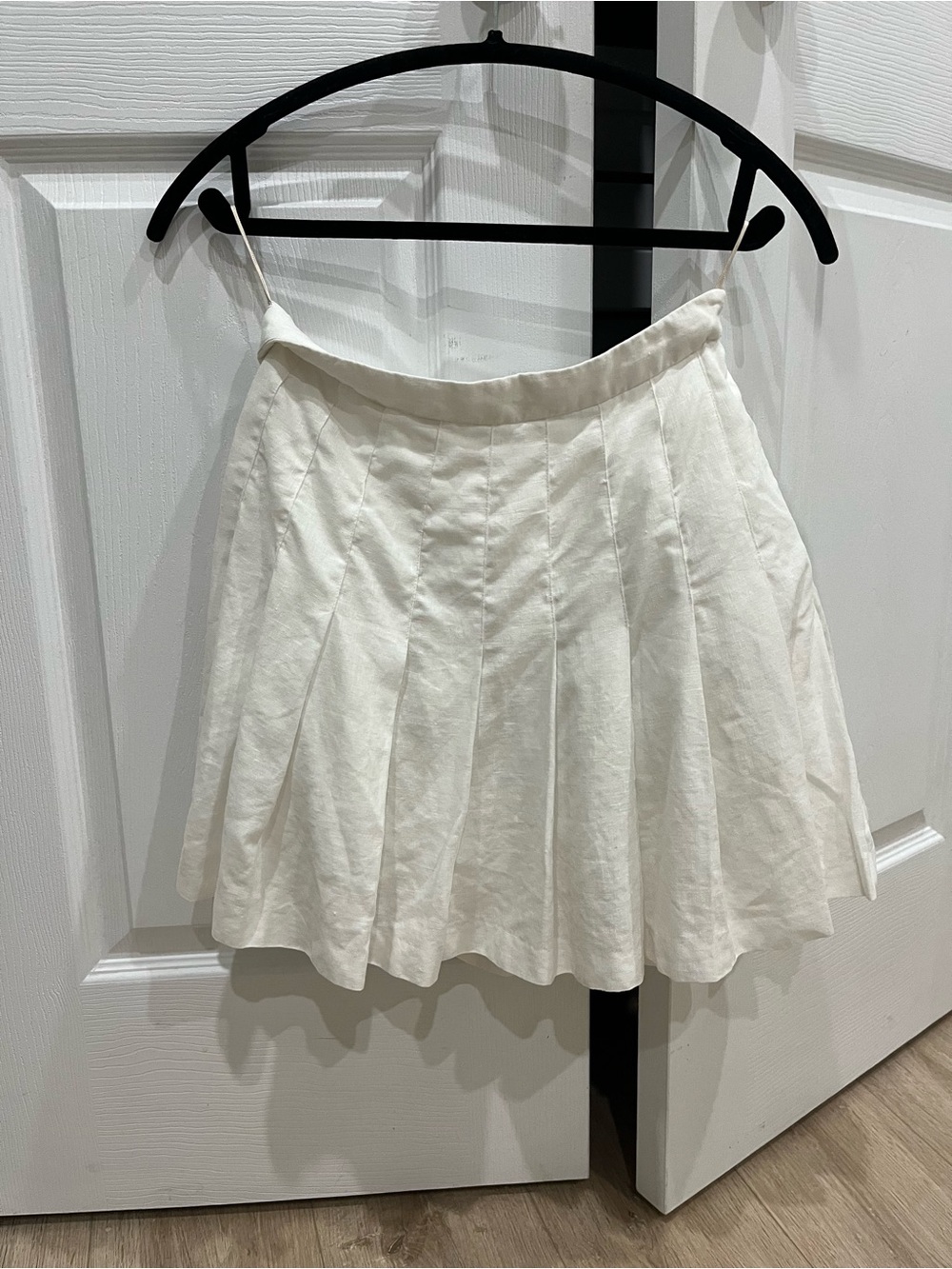 Wilfred Linen White Pleated Skater Mini Skirt